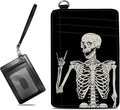 BWEGRHE Small Travel Wallets, Skull Skeleton Slim Minimalist Front Pocket Wallet with Wristlet, RFID Blocking PU Leather Credit Card Holder with ID Window Change Purse for Men Women