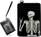 BWEGRHE Small Travel Wallets, Skull Skeleton Slim Minimalist Front Pocket Wallet with Wristlet, RFID Blocking PU Leather Credit Card Holder with ID Window Change Purse for Men Women