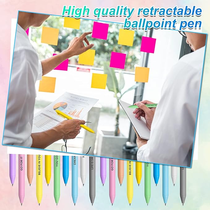 Epakh 50 Pcs Funny Pens Inspirational School Pens Bulk Positive Motivational Quotes on Ballpoint, Black Ink Pen for Adults Back to Schools Gift from Teacher(Inspirational,Macaron Color)