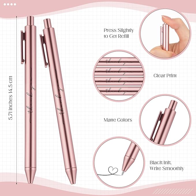 30pcs Thank You Pens Bulk Cute Multicolor Ballpoint Pen for Men Women Server Accessories Employee Holiday Appreciation Gifts for Teacher Office Back to School Party Favor (Rose Gold)
