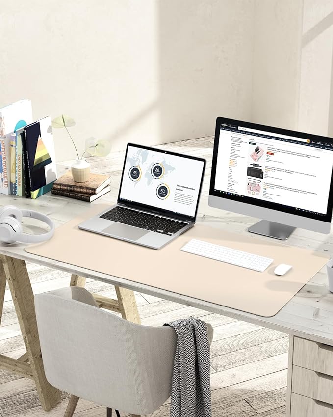 YSAGi Non-Slip Leather Desk Pad, Desk Matt for Desktop, Waterproof Laptop Computer Keyboard Mat, Table Protector Blotter Mat, Large Mouse Pad for Office/Work/Home/Decor(Beige, 35.4" x 17")