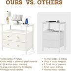 Edbuosy 27 inch Wide Night Stand Set 2 with Charging Station, Bedside Table with Open Shelf, 2 Drawers Small Wood Dresser, Modern Wood Nightstand for Bedroom/Living Room (White)