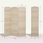 HOMCOM 3 Panel Room Divider, 6' Tall Folding Privacy Screen, Hand-Woven Freestanding Wall Partition for Home Office, Bedroom, Washed Oak