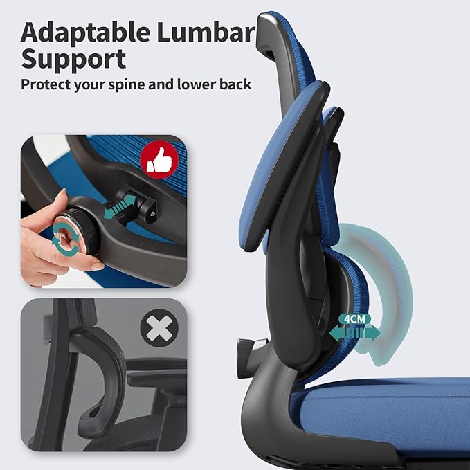 TRALT Office Chair - Ergonomic Desk Chair with Adjustable Lumbar Support, Mesh Computer Chair, Executive Chairs for Home Office Comfortable Lumbar Support (Deep Blue)