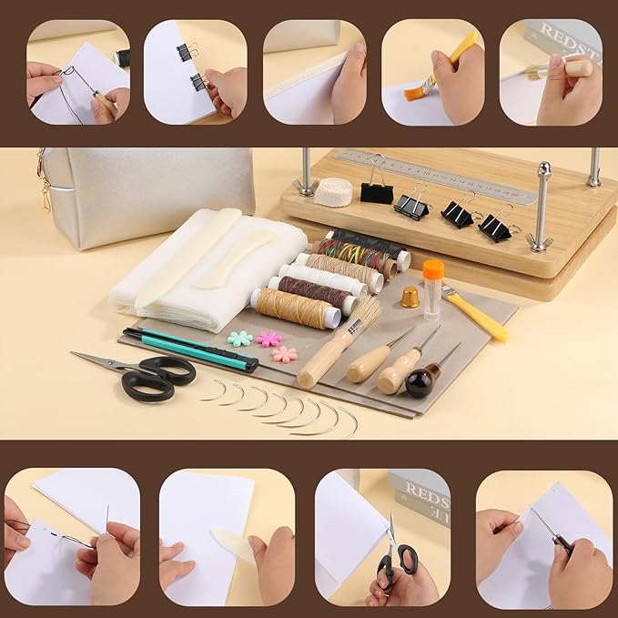 45 Pcs Book Binding Kits Bookbinding Kit Book Press 7.9”x11.6” with Book Binding Materials Bone Folder Tool Binding Cloth Webbing Strap and Storage Bag for Binding and Repair