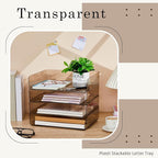 Harloon 4 Tier Acrylic Paper Tray 13 x 9.8 x 3 Inches Stackable Letter Clear Organizer No Need to Assemble Acrylic Paper Organizer File Tray for Office Workspace Desktop Storage (Transparent Gray)
