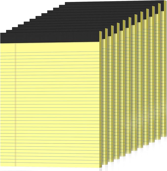 12 Pack Legal Pads 8.5" x 11" College Ruled Yellow Note Pads 8.5 x 11 Inch Micro-Perforated Notepad 600 Sheets in Total Lined Writing Paper Notebook for Office, School Supplies & To-Do Lists
