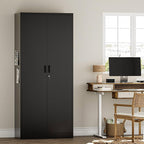 TaskStorz Metal Garage Storage Cabinets,71” Tall Metal File Cabinet with 5 Adjustable Shelves, Lockable Storage Cabinets for Office, Home, Garage, Warehouse 71" H x 32" W x 16" D (Black)