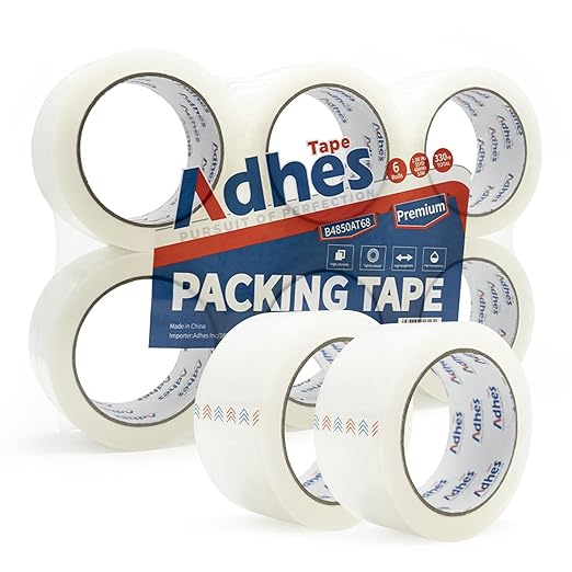 ADHES Premium Packing Tape – 6 Rolls, 1.88" x 165 ft (55 Yards), 2.7 mil Thick Clear Shipping Tape – Ultra-Strong & Durable for Packaging, Moving, Mailing, and Sealing