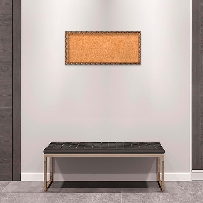 Amanti Art Natural Cork Board for Wall, 14x32 Vision Board with Bronze Frame, Medium Corkboard Office Decor for Home Organization, Traditional Corkboard Pinboard to Display Items for Home