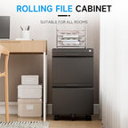 Bestoo 2-Drawer Mobile File Cabinet with Lock, Metal Filing Cabinet on Wheels for Home Office Under Desk, Fits File Folders, Letter/Legal/F4/A4 Size, Assembly Required (Black)