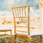 Blulu 6 Pcs Reserved Signs for Wedding Chairs Acrylic Tag Hanging with Ribbon for Wedding Reserved Signs for Important Events Church Pews Chair and Restaurant(Gold)