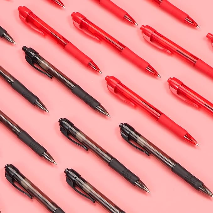 deegtran Pens Bulk, 100 Pack No Bleed Black & Red Ink Click Pens with Soft Grip, Wholesale Retractable Ballpoint Pens for Office School, Medium Point Smooth 1.0MM
