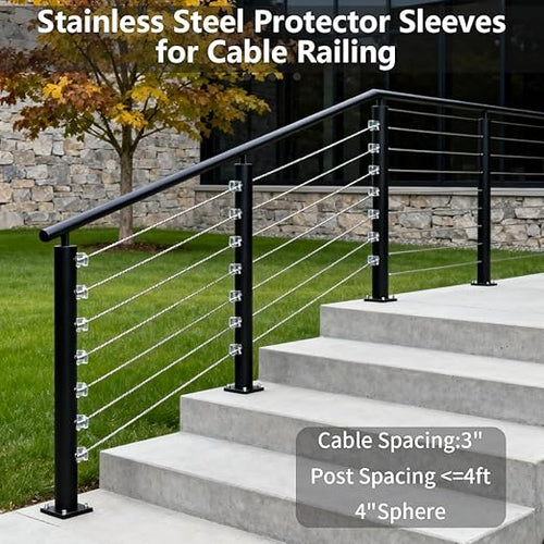 200 Pack Cable Railing Protector Sleeves,T316 Stainless Steel Protective Sleeves for 1/8" 5/32" or 3/16" Deck Cable Railing | Wood/Composite Posts/DIY Balustrade