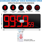 KMMKGG 13.7”Digital Timer Large LED Screen displays（5'' Number）,The Date time, Remote Control, Turn on/Off 10 Seconds Countdown Voice Notification, for Chefs,Students, Children, Seniors
