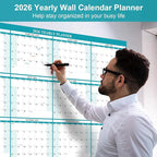 32" x 48" Exellewis 2026 Wall Calendar Erasable, Wet & Dry Erase Large Laminated Annual Yearly Planner - 12 Month Horizontal/Vertical Calendar January to December for Easy Planning, Organizing
