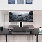 VIVO 36 inch Height Adjustable Stand Up Desk Converter, V Series, Quick Sit to Stand Tabletop Dual Monitor Riser Workstation, Gray Top, Black Frame, DESK-V000VG