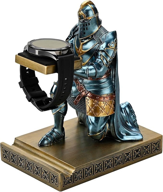 King's Guard Watch Display Stand Eyeglass Jewelry Bracelet Necklace Holder Trays Towers Resin Pen Holder Warrior Knight Mobile Phone Stand for Office & Home (Blue)