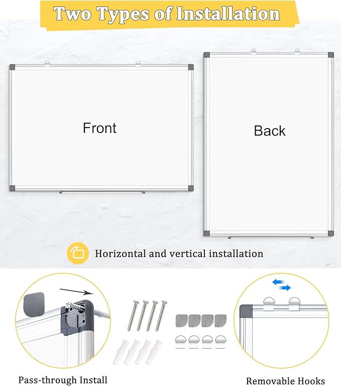 AMUSIGHT Double-Sided Magnetic Whiteboard, 30" x 20" Dry Erase Board, Aluminum Frame White Board for Wall, Hanging Mounting White Board Dry Erase Marker Board with 4 Markers, 1 Pen Tray