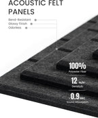 Fluxynara Felt Bulletin Board Tiles Large 48"x36"Cork Board Alternative-12 Pack with 70 Adhesive Tabs, Thick Slat Wall Panels for Office Decor, Push Pin Board Wall Organizer Alternative-Charcoal Gray