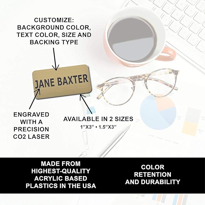 Custom Engraved Name Tag Badges – Personalized Identification with Pin or Magnetic Backing, 1 Inch x 3 Inches, Almond/Black