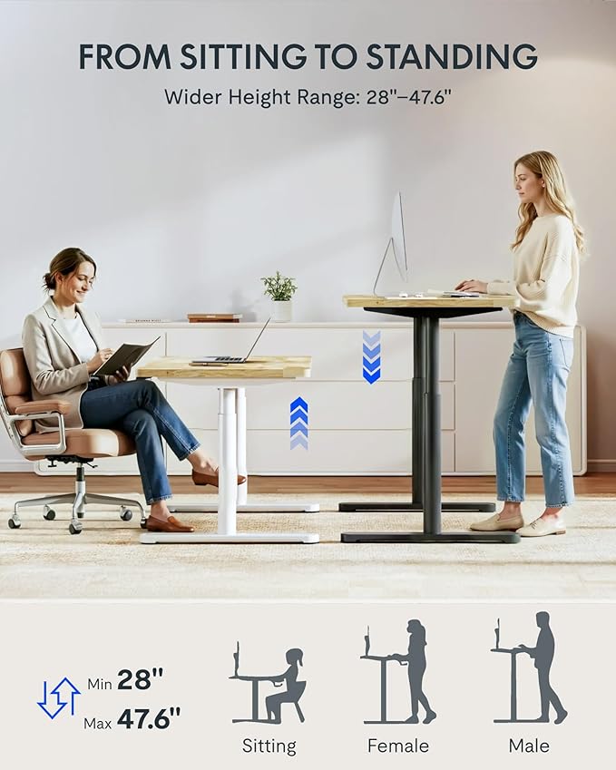 FLEXISPOT Solid Rubberwood Electric Standing Desk with Elegant Oval Legs, 48"x24" Height Adjustable Desk for Home Office & Living Spaces (White Frame)