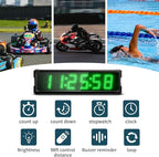 Large LED Display Digital Race Timer with Battery,Function-Countdown/Up/Time Clock, Remote Control, Tripod Stand and Adjustable Brightness for Sports Events, Races, Meetings, (Green)