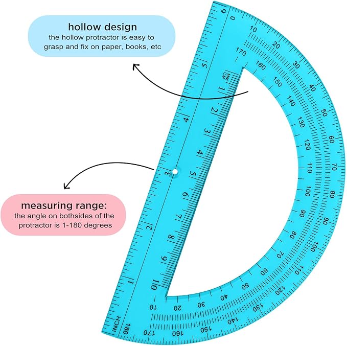 Zonon 3 Pack 6 Inch Plastic Protractor Christian Charity Donation 180 Degrees Pink Blue Clear Protractors for Classroom School Math Teacher Student Office Supplies Christmas Operation Gifts