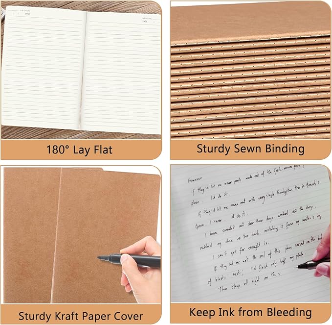 30 Pack Kraft Notebook Lined A5 Soft Cover Kraft Notebooks Journals Writing Diary Subject Notebooks 30 Sheets 60 Pages for Traveler Journal School Office Supplies