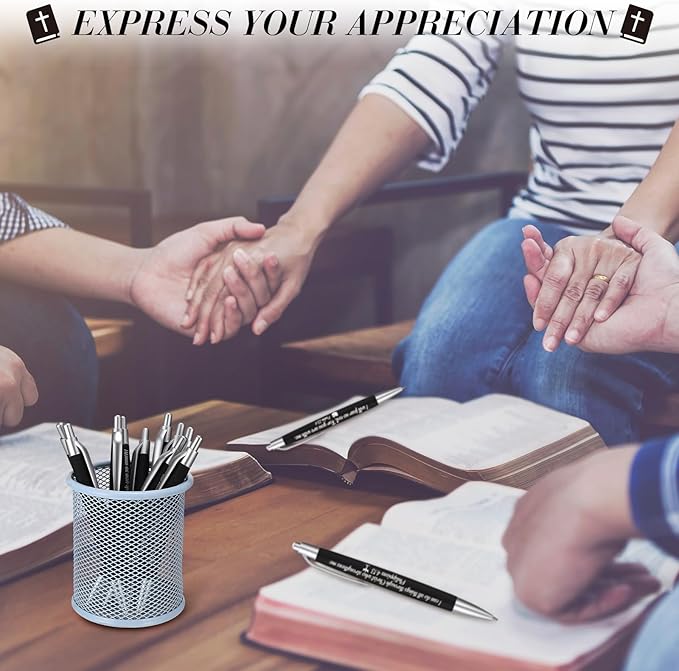 Yeaqee 100 Pcs Inspirational Pens Employee Appreciation Back to School Gifts Motivational Thank You Metal Greeting Quote Ballpoint Pen for Coworker Teacher(Black,Biblical)