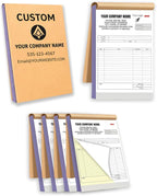 Custom Carbonless Invoice Book with Logo, Personalized Cover & Inner Pages, 2 Part NCR Receipt & Work Order Forms, Easy Tear, Writing Shield for Small Business (2-Part [White/Yellow], 8.3 x 5.5INCH)