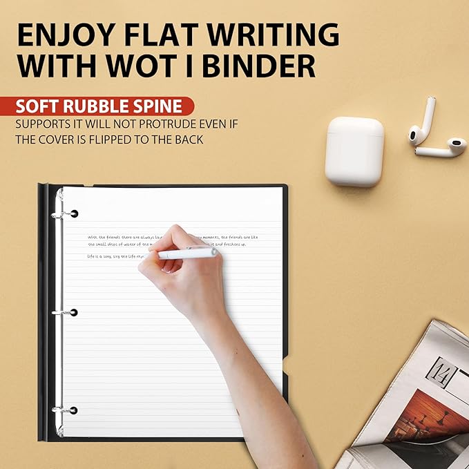 WOT I 1 Inch Telescoping 3 Ring Binder 4 Pack, Expandable Flexible Binder with Customizable Front Cover & Clear Catalog Pocket, Holds 225 Sheets, School Office Supplies, Black