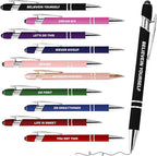 CRME 10pcs Inspirational Retractable Pen Funny School Supplies Pink Pens Black Ink 1mm Pen Smooth Writing Give Up Anxiety Pens Positive Gifts for Women Novelty Gifts for College Students and Girl