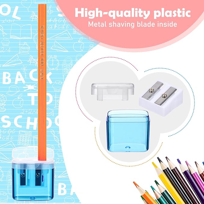 96 Pieces Pencil Sharpeners for Kids Colored Pencil Sharpeners Manual Double Hole Pencil Sharpener with Lid Hand Held Pencil Sharpener with Cover to Catch Shavings for School Office Home