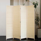 Loomveil 4 Panel Room Divider Folding Privacy Screen,67 inch Bamboo Panel Divider for Home Partition,Beige