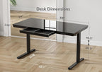 Claiks Glass Standing Desk with Drawers, 55 Inch Adjustable Stand Up Desk, Quick Install Home Office Computer Desk with USB Ports, Black