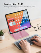 Aoviho Tablet Stand Holder for Desk, Adjustable Desktop Tablet Holder, Foldable Aluminum Tablet Mount for iPad pro 12.9, iPad Air Mini, Samsung Galaxy Tabs Z Fold Kindle Fire,4-12 inch, Rose Gold