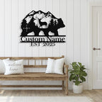 Custom Bear & Deer Metal Sign, Custom Bear Metal Wall Art Decor, Personalized Last Name Signs for Home, Rustic Farmhouse Black Wall Decor for Cabin, Bedroom, Living Room