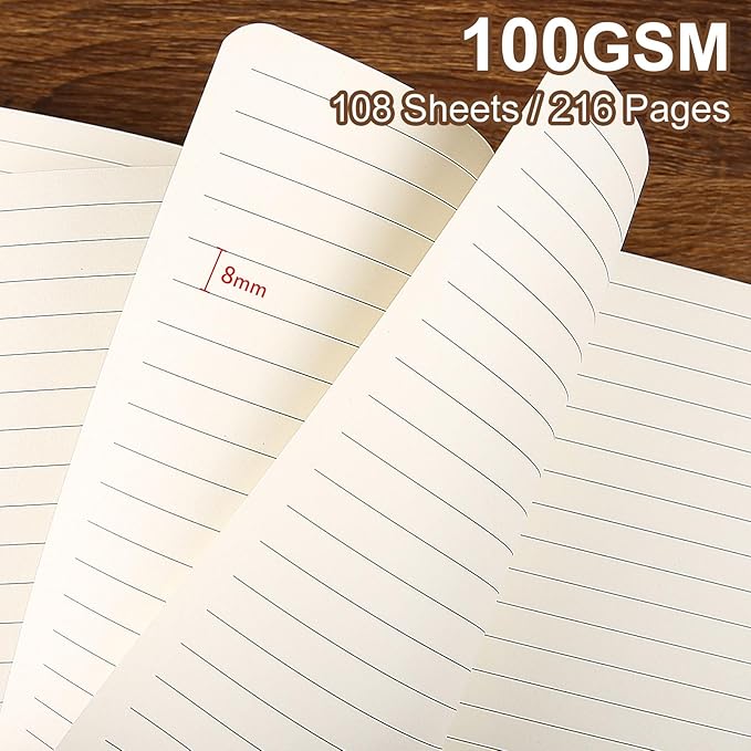 TSFPapier Lined Journal Notebook for Work College Ruled Note Book 5.79"x8.27" A5 PU Leather Daily Journaling 216 Pages for Women Men Writing Home School Supplies Business (Red)