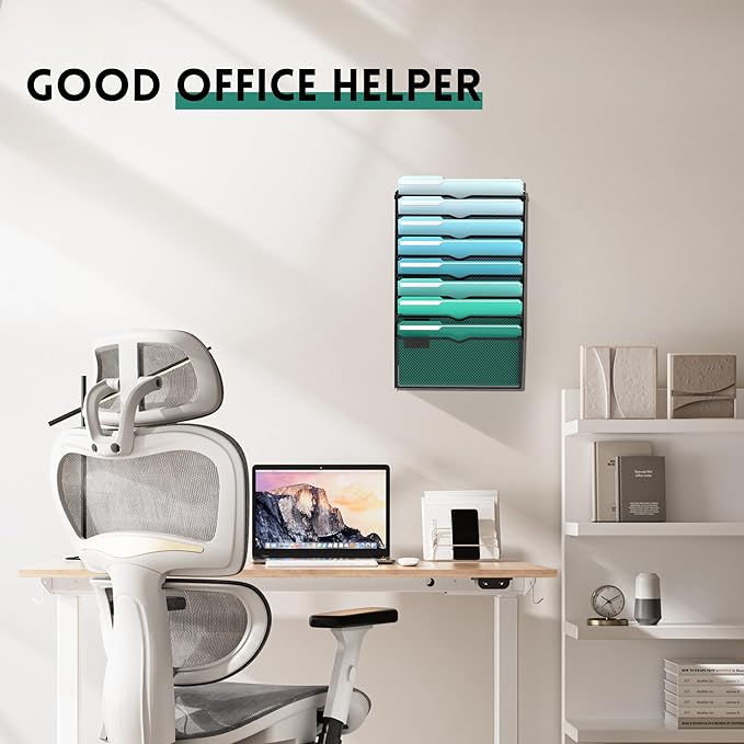 SUPEASY 8-Tier Wall File Organizer, Hanging Wall Files for Papers, Folders, Magazines, Wall Organizer for Clipboard, Assembly Needed, Black, 2 Pack