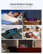 Digital Clock, Alarm Clock for Bedroom, Digital Wall Clocks for Classroom, Living Room Decor, Desk Clock Large Display, 13 Number Display Colors, 12 Ambient Light Colors, Auto Dimming, DST (Black)