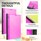 MAKHISTORY Telescoping 3 Ring Binder-4PCS, Flexible Binder with Customized Front Cover+Clear Catalog Pocket+3 Round Rings, Flat Writing Binder, 4 Bright Colors