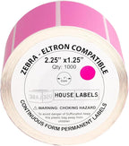HOUSELABELS 2.25" x 1.25" Pink Address Labels on 1" Core Compatible with Zebra and Rollo Printers, 16 Rolls / 1,000 Labels per Roll
