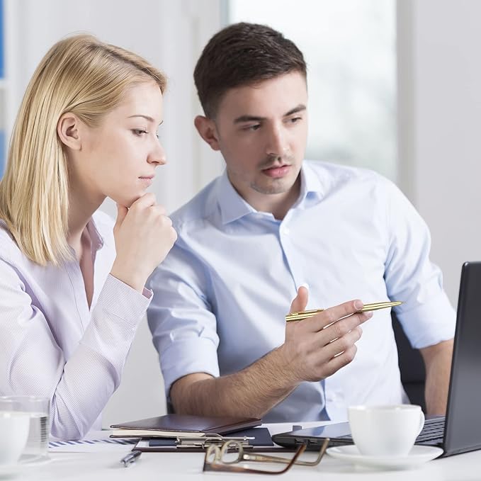 Fuutreo 100 Pack Wedding Gold Pens Bulk Gold Metal Pens Slim Ballpoint Retractable Ballpoint with Black Ink Mini Conical for Wedding Favors Guests, Office Business Teachers,1.0 mm