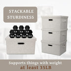 Graciadeco Medium 15" 21 Quart Collapsible Stackable Storage Bins with Lids, 1 Pack Beige Foldable Fabric Closet Storage Boxes with Lids, Heavy-duty Linen Baskets for Bedroom