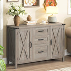 Vabches File Cabinet with 3 Drawers, Farmhouse Lateral File Cabinet Fits Files Letter/A4 Size, Wooden Filing Cabinet with Door and Adjustable Shelves Printer Stand for Home Office, Rustic Grey