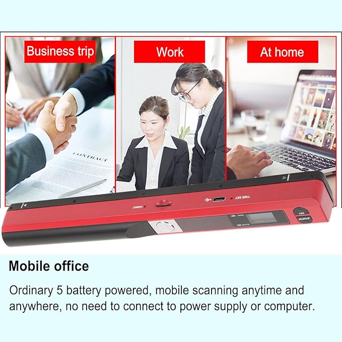 Marhynchus Portable Scanner Handheld Document Scanner with 300DPI 600DPI 900DPI Resolution Modes USB Connection for Business Home Office Use (Red)