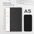 Spiral Notebook-5.75" x 8.125" College Ruled Journal with Inner Pockets and 160 Pages,PU Leather Cover Business Journal, Twin-Wire Binding Notebook Perfect for Office & Home School Supplies 6 pack Black