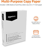 Amazon Basics Multipurpose Copy Printer Paper, 20 lb, 8.5 x 11 Inches, 3 Reams (1,500 Sheets), 92 Bright, White