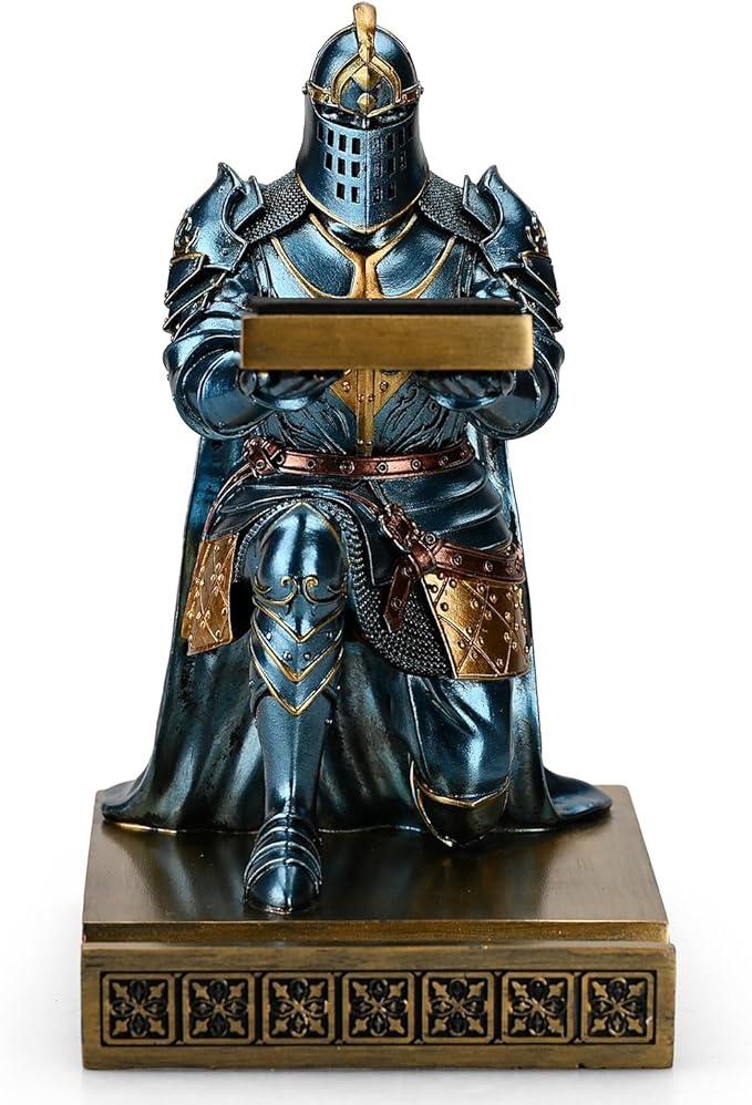 King's Guard Watch Display Stand Eyeglass Jewelry Bracelet Necklace Holder Trays Towers Resin Pen Holder Warrior Knight Mobile Phone Stand for Office & Home (Blue)